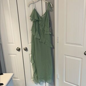 Chic Asymmetrical Green Ruffle Dress